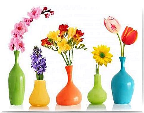 Vases with colorful flowers